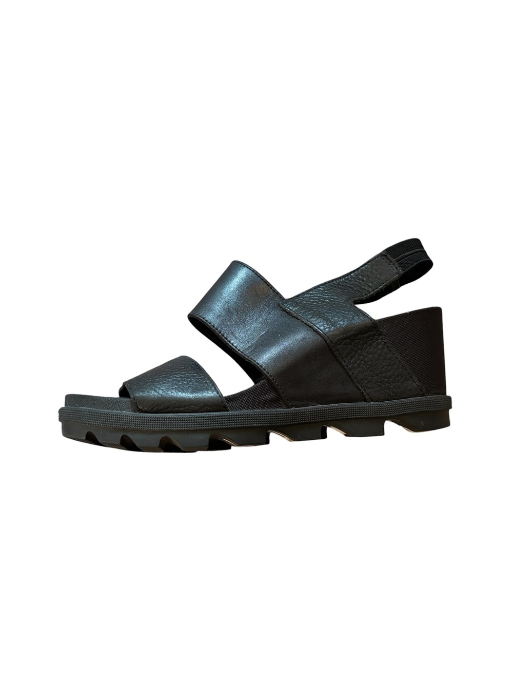 Sorel Sandals Womens 10 Joanie II Slingback Wedge Open Toe Black Leather Casual